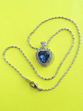 Blue heart silver tone necklace